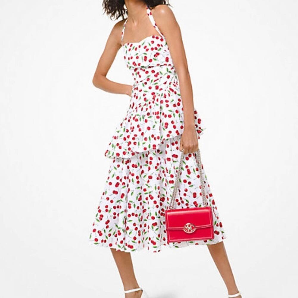 Michael Kors Collection cherry cotton Poplin Peplum Halter dress 8